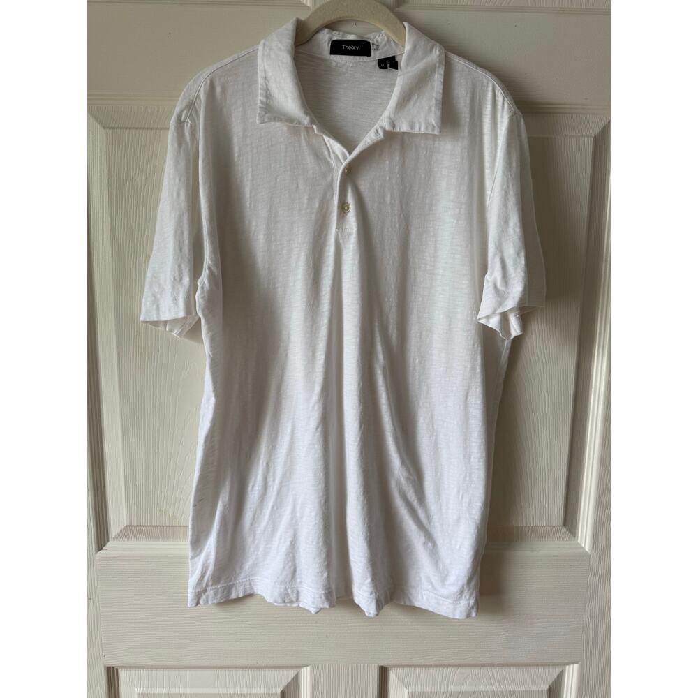Theory White Slub Cotton Polo Shirt Men’s Medium